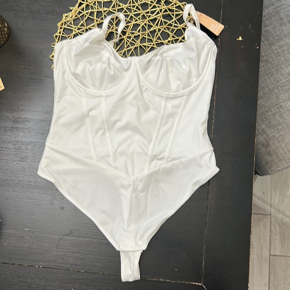 Popilush Corset Bodysuit Built in Bra V Neck Tummy Control Thong Shapewear NEW - Picture 7 of 9